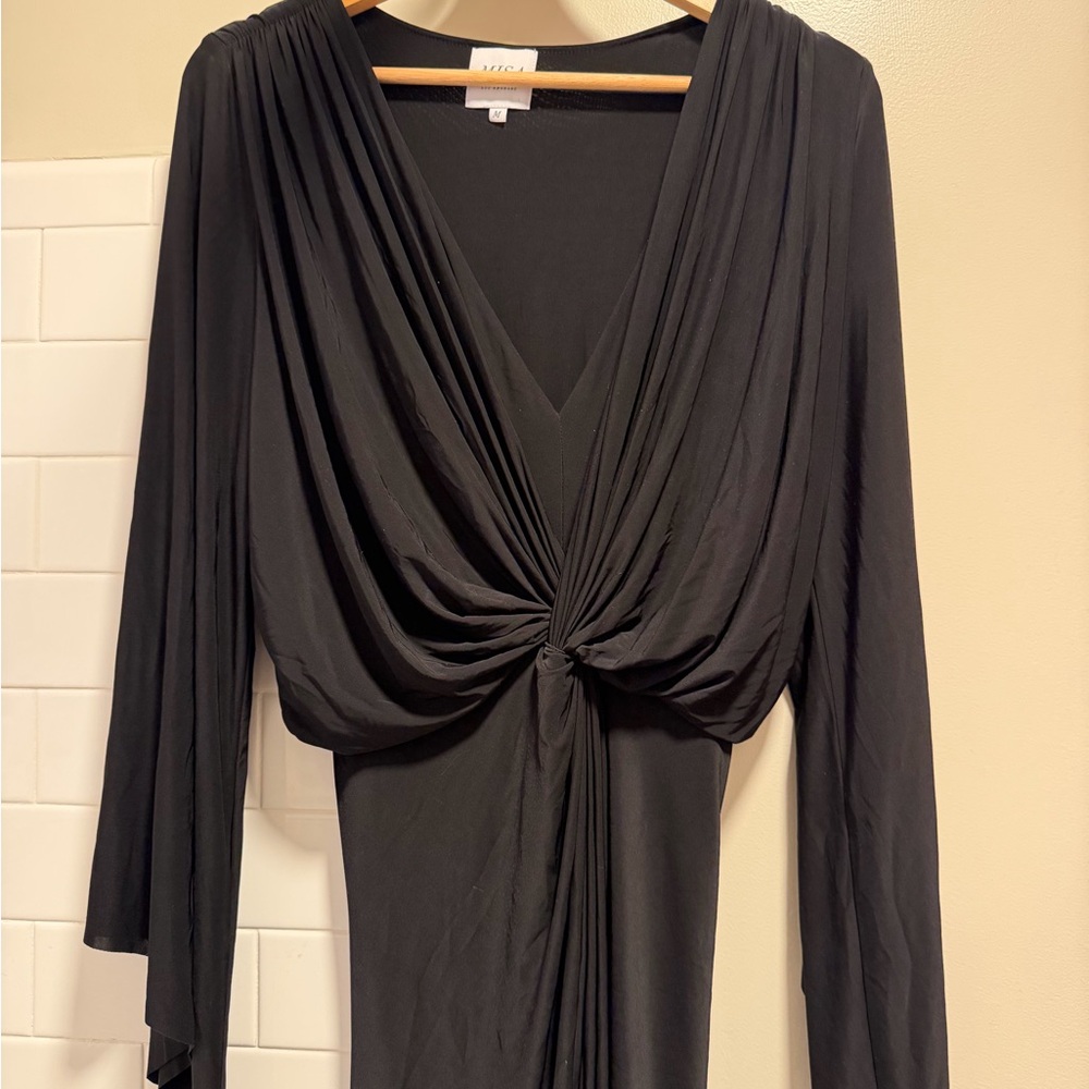 MISA Los Angeles Elegant Black Draped Dress maxi M